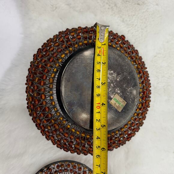 Contemporary arts beaded container with lid amber brown metal - Picture 7 of 8